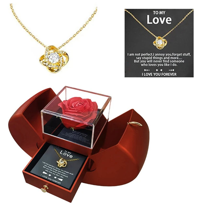 "Eternal Rose Flower Jewelry Box Set with Necklace - Perfect Gift for Anniversary, Birthday, Valentines Day, Wedding - Ideal for Girlfriend, Mom, Wife"