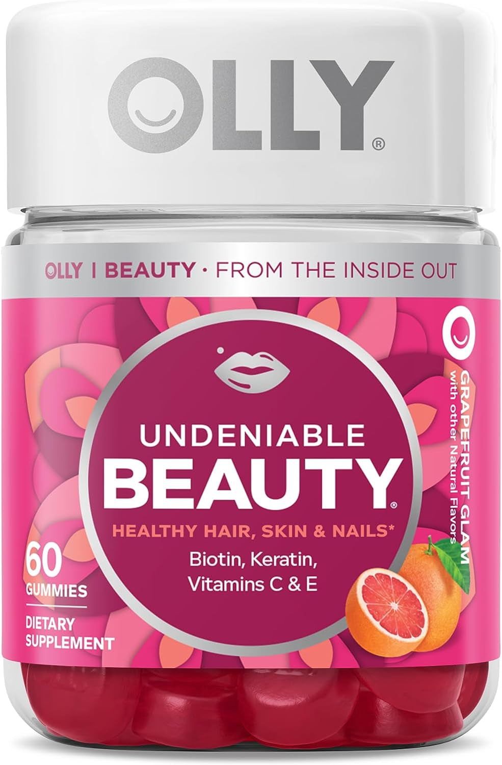 Undeniable Beauty Gummy, for Hair, Skin, Nails, Biotin, Vitamin C, Keratin, Chewable Supplement, Grapefruit, 30 Day Supply - 60 Count