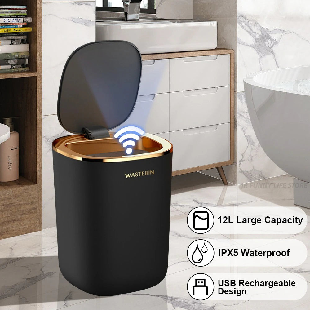 Luxury 12L Smart Sensor Trash Can for Bathroom and Kitchen