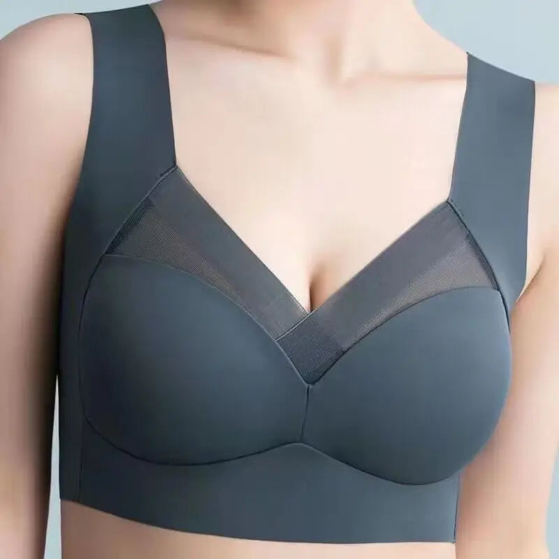 Seamless Push-Up Sports Bra with Lace Detail and Wireless Design