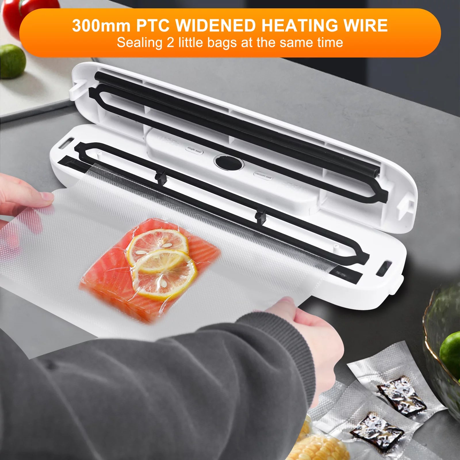 Professional Title: "Automatic Vacuum Sealer with Built-in Air Sealing System, 2 Food Modes, LCD Display - White"