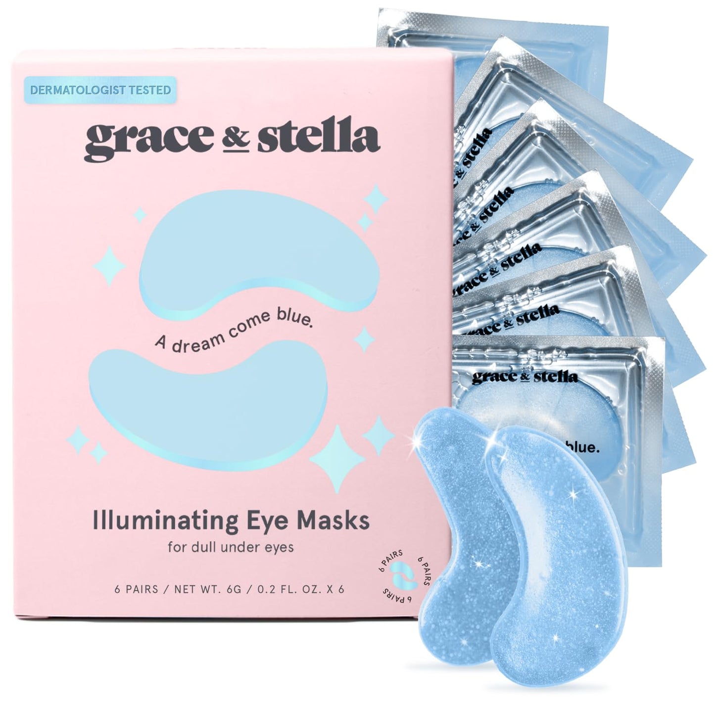 Award Winning under Eye Mask (Blue, 6 Pairs) Reduce Dark Circles, Puffy Eyes, Undereye Bags, Wrinkles, Gel under Eye Patches, Nurse Gifts, Vegan Cruelty-Free Self Care