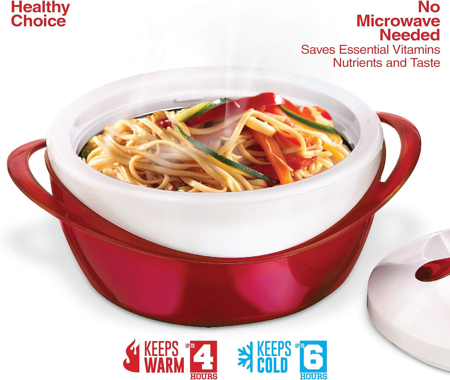 Large Insulated Casserole Dish with Lid 3.6 Qt. Elegant Hot Pot Food Warmer/Cooler -Thermal Soup/Salad Serving Bowl Stainless Steel Hot Food Container–Best Gift Set for Moms –Holidays Red