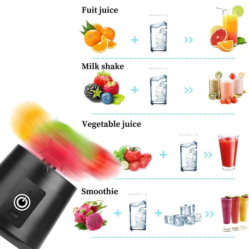 Portable Electric USB Juicer Blender with Six Blades - 380ml