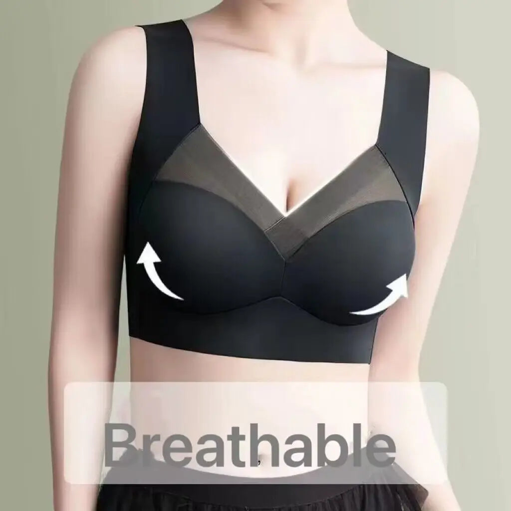 Seamless Push-Up Sports Bra with Lace Detail and Wireless Design