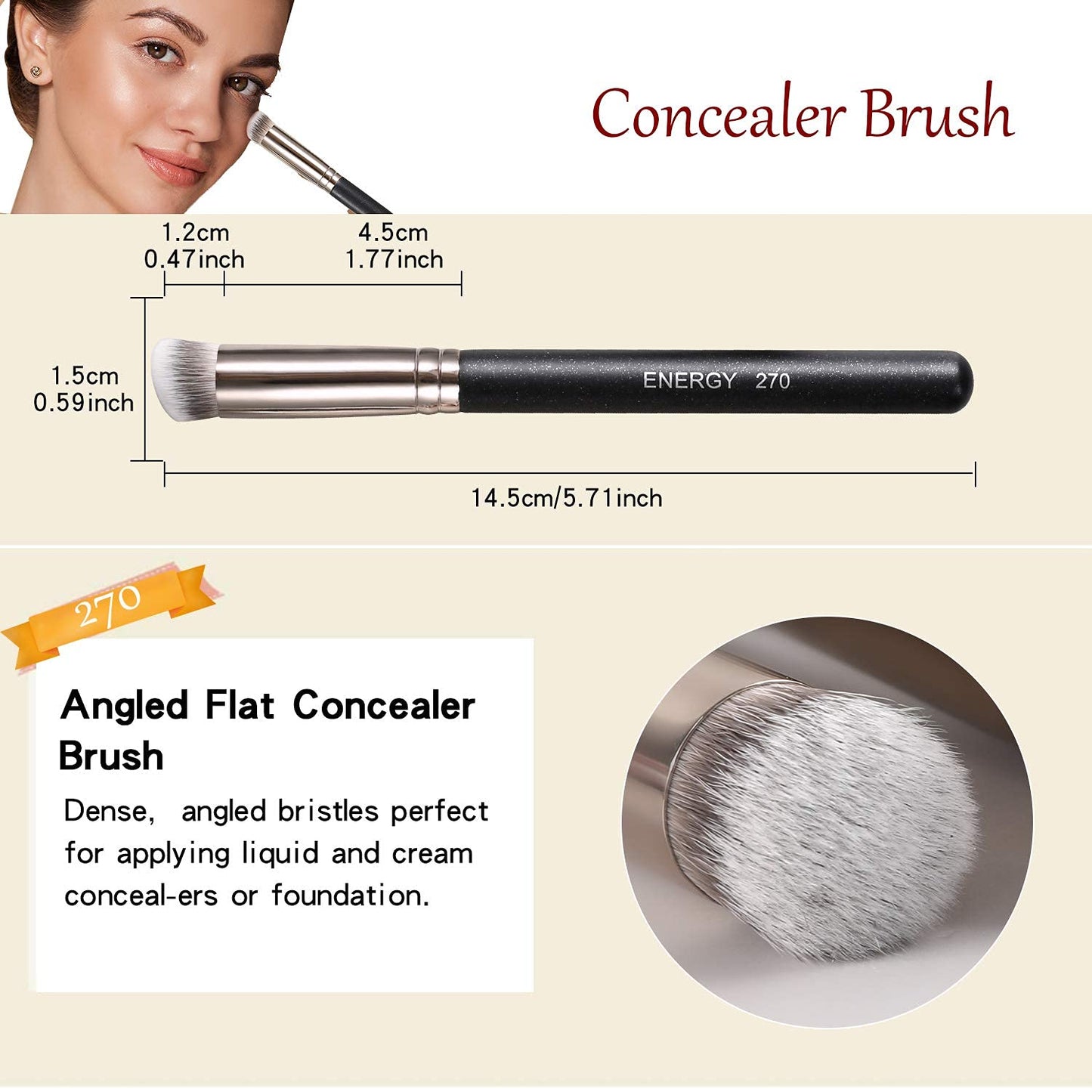 Concealer Brush under Eye Mini Angled Flat Top Kabuki Nose Contour Brush for Concealing Blending Setting Buffing with Powder Liquid Cream Cosmetic Pro Small Makeup Foundation Brushes 270