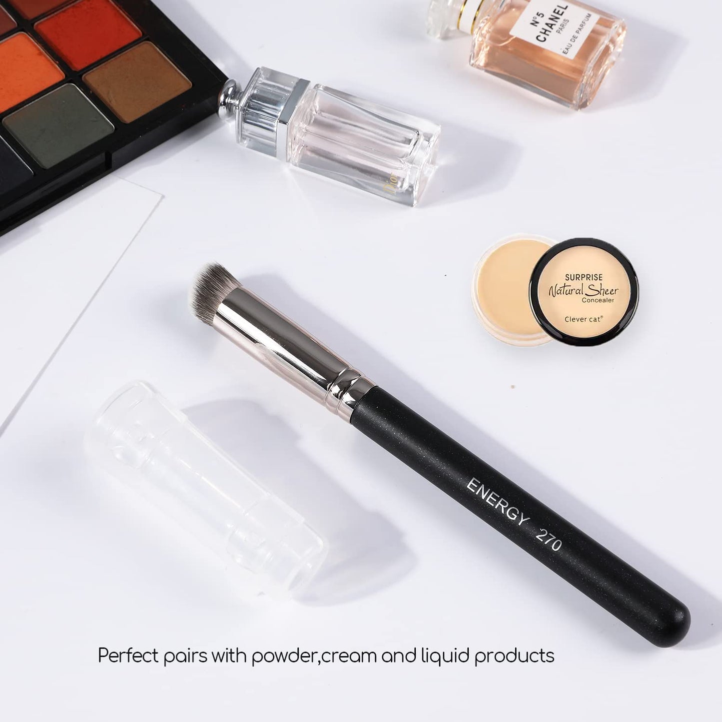 Concealer Brush under Eye Mini Angled Flat Top Kabuki Nose Contour Brush for Concealing Blending Setting Buffing with Powder Liquid Cream Cosmetic Pro Small Makeup Foundation Brushes 270