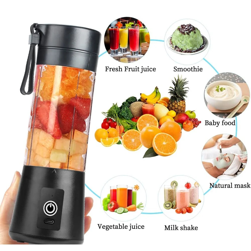 Portable Electric USB Juicer Blender with Six Blades - 380ml