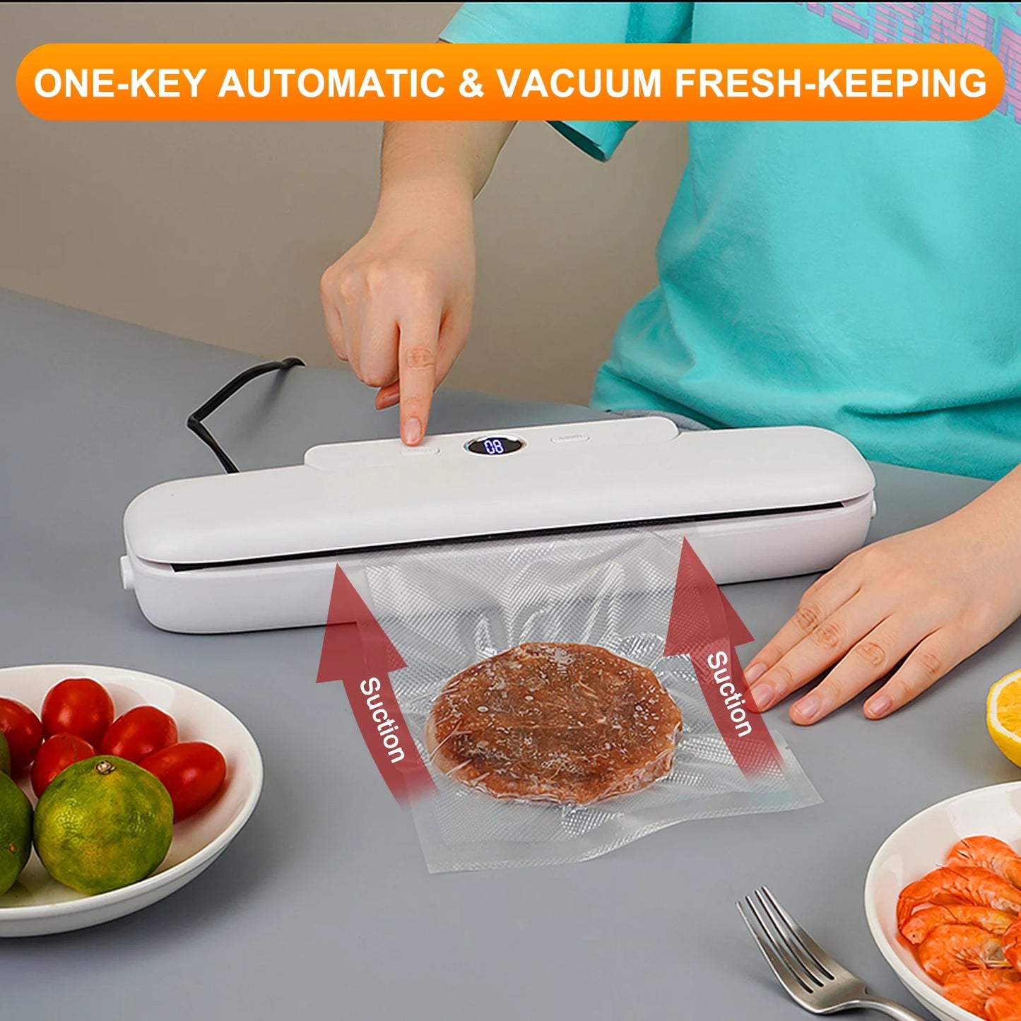 Professional Title: "Automatic Vacuum Sealer with Built-in Air Sealing System, 2 Food Modes, LCD Display - White"