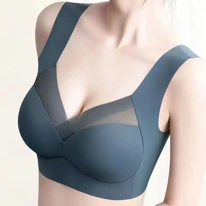 Seamless Push-Up Sports Bra with Lace Detail and Wireless Design