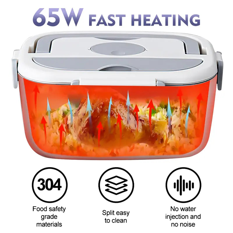 Electric Lunch Box Food Heater, 65W Faster Heated, Food Warmer 110V/12V/24V Self Heating for Work/Car/Outdoors, Portable Heated Lunch Box for Adult with Lunch Bag Pink/White/Grey, Best Gift